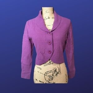 CHADWICK’S Cropped Cutaway “Fuzzy Sweater” Cardigan, Purple, NWOT, Size Large